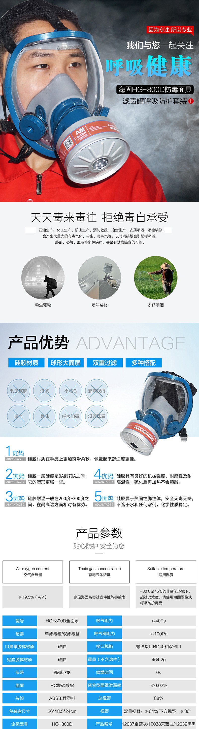 海固HG-800D HG-LV/P-B-2濾毒罐 無機(jī)氣體綜合防護(hù)防毒面具圖片