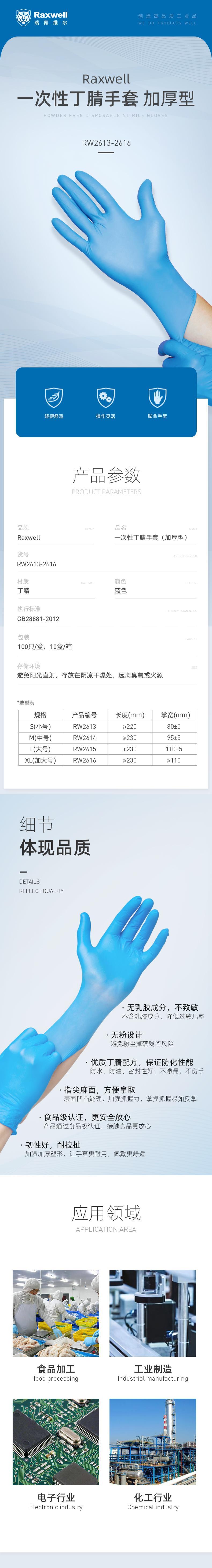 瑞氪維爾RW2615加厚無(wú)粉一次性丁腈手套圖片