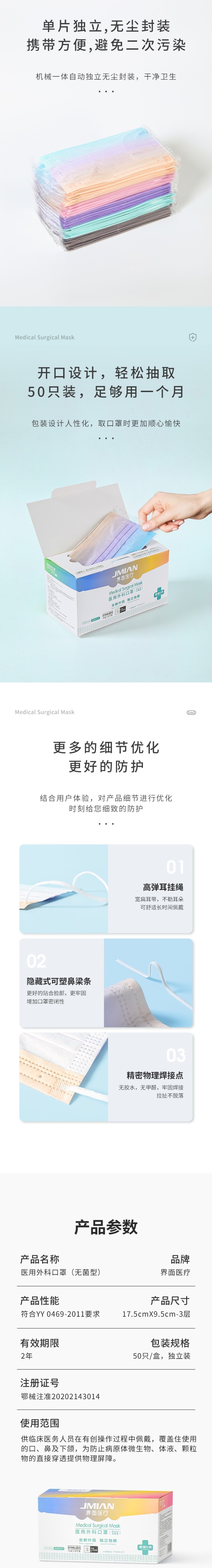 界面漸變色滅菌級(jí)一次性醫(yī)用外科口罩圖片