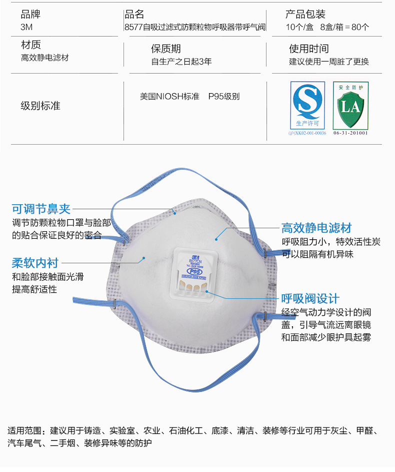 3M8577CN防有機(jī)蒸氣異味及顆粒物防塵口罩1