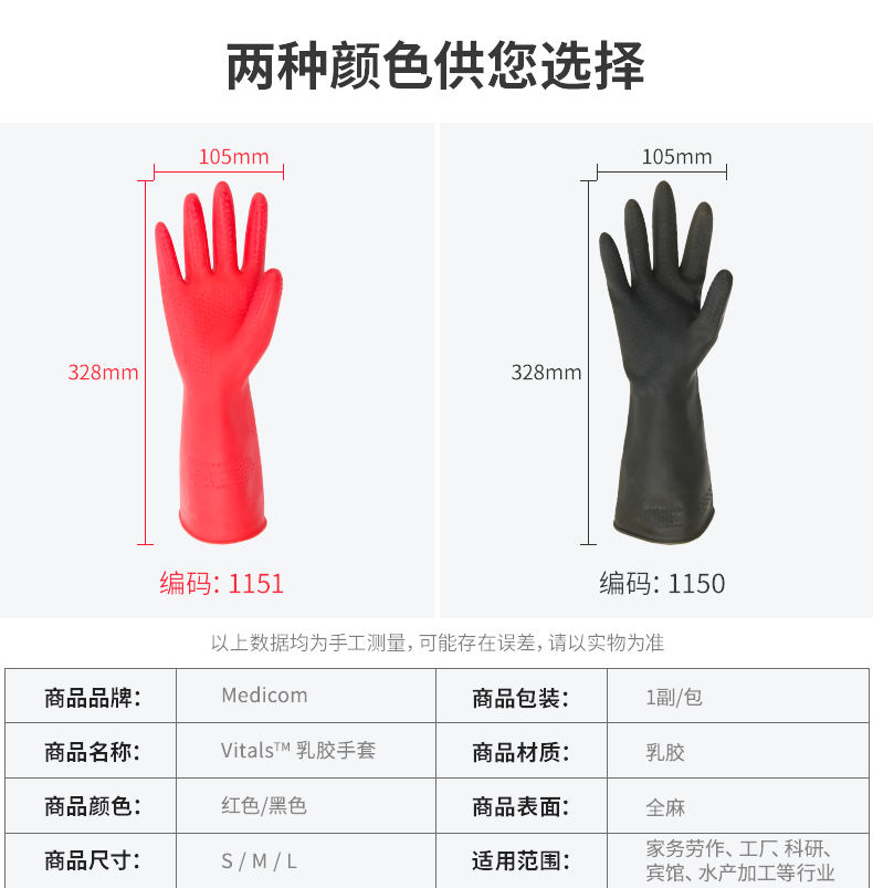 麥迪康1150C耐酸堿防滑加厚乳膠手套中號(hào)圖片4