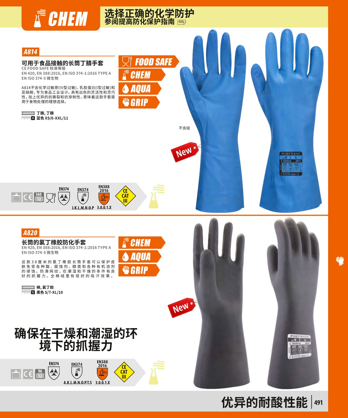 波偉斯特Portwest A814食品級(jí)長(zhǎng)筒丁腈手套1